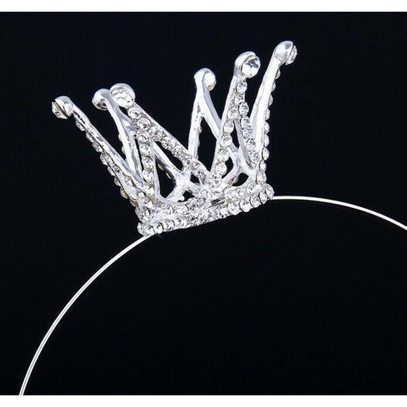 Crystal Mini Crown Headband Womens or Girls Silver Tone Headpiece OS NNT - Picture 5 of 5